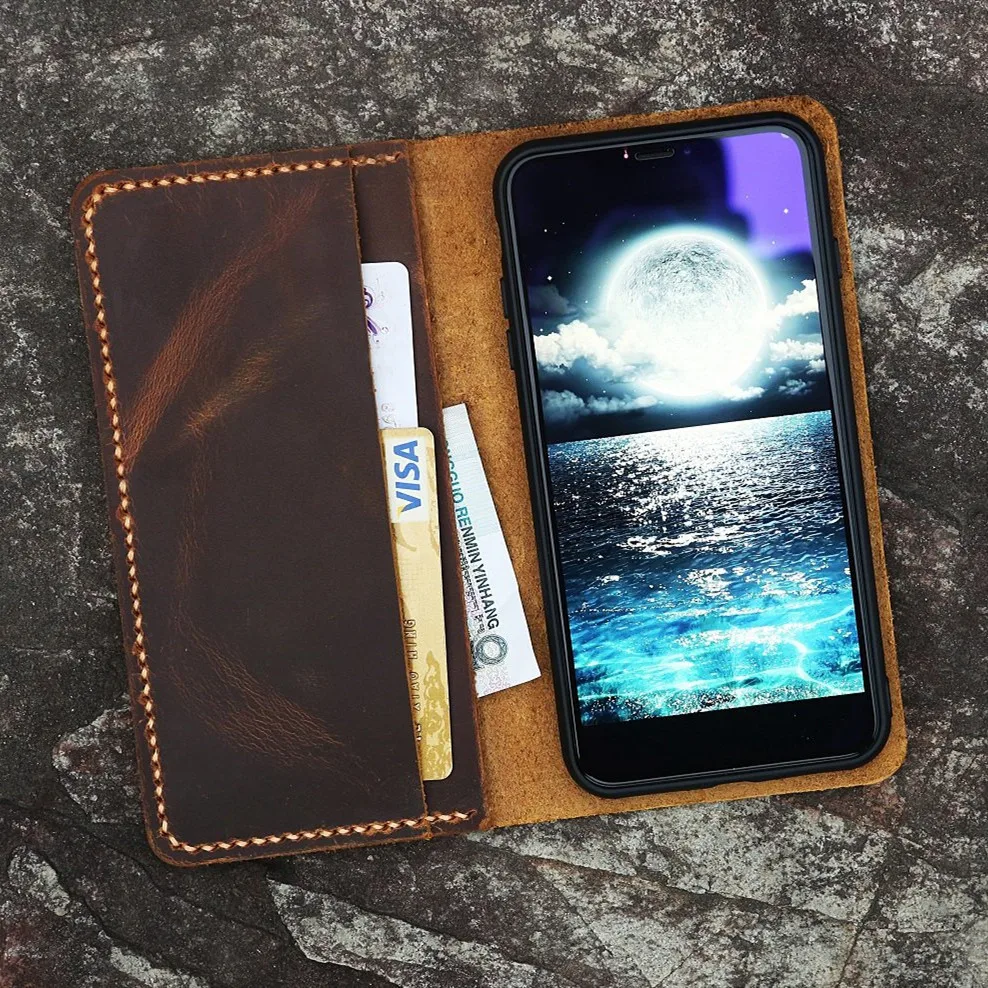 Потертый винтажный коричневый кожаный чехол бумажник для iPhone XS XR/Чехол кошелек