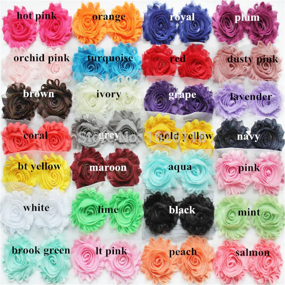

60pcs/lot chic frayed chiffon shabby flower Rosette trim in stock 28 solid colors