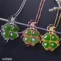kjjeaxcmy boutique jewels s925 pure silver inlay natural jade female style pendant necklace four leaf grass jewelry micro inl