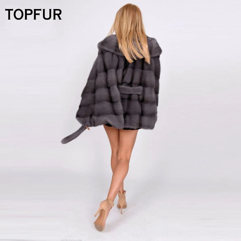 Женская короткая шуба TOPFUR из натурального меха норки с капюшоном на зиму 2021 |