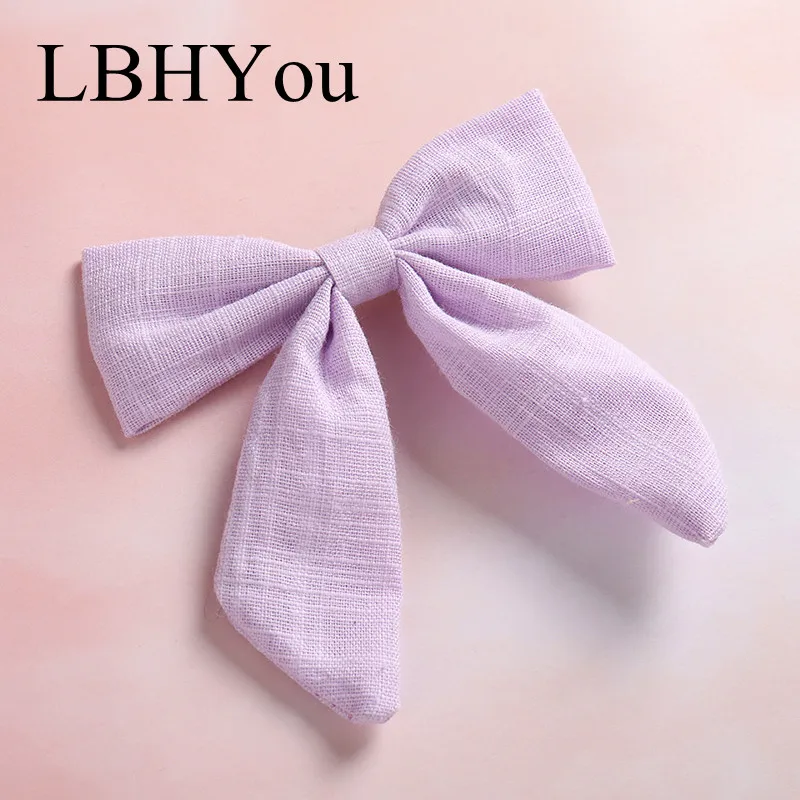 purple 1 шт. Hant галстуком-бабочкой в комплекте, Красивый хлопковый льняной бант-заколка для волос, школы для девочек бант для волос аксессуар, зажим для волос - Цвет: purple