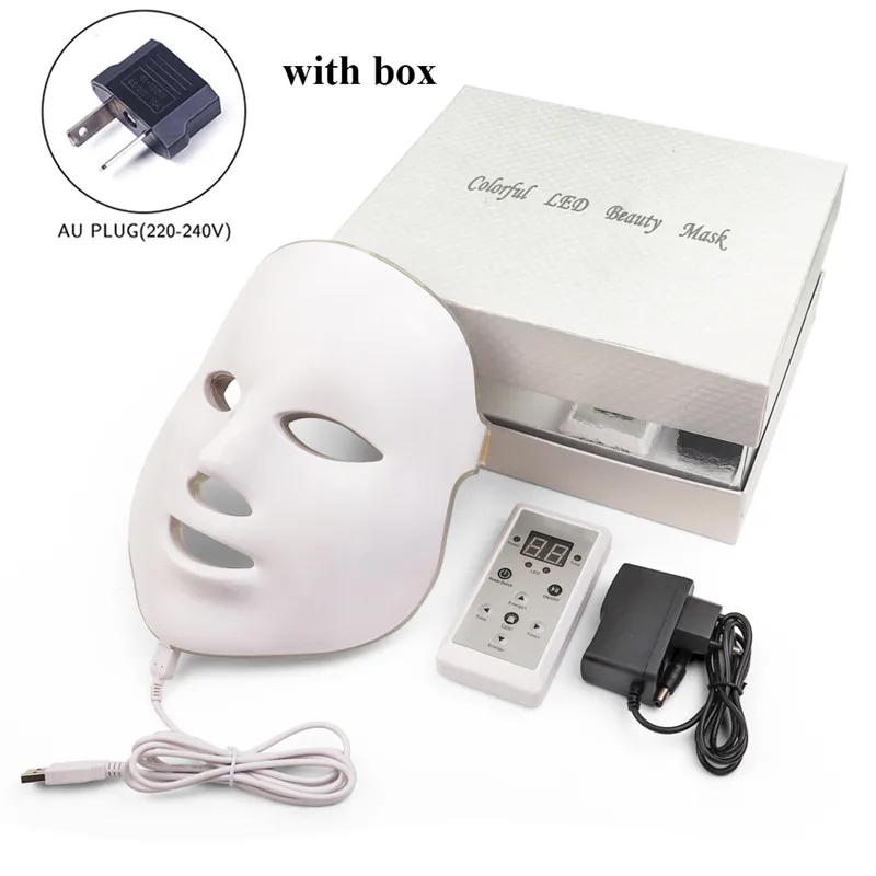 AU with box 7 цветов светодиодный светильник фотонотерапия Система Уход за кожей лица и маска красота светодиодный маска для лица Уход за кожей красота маска - Цвет: AU with box