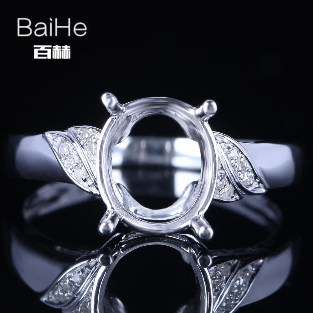 

BAIHE Solid 10K White Gold Oval CUT Anniversary Women Trendy Fine Jewelry Elegant unique Semi Mount Ring