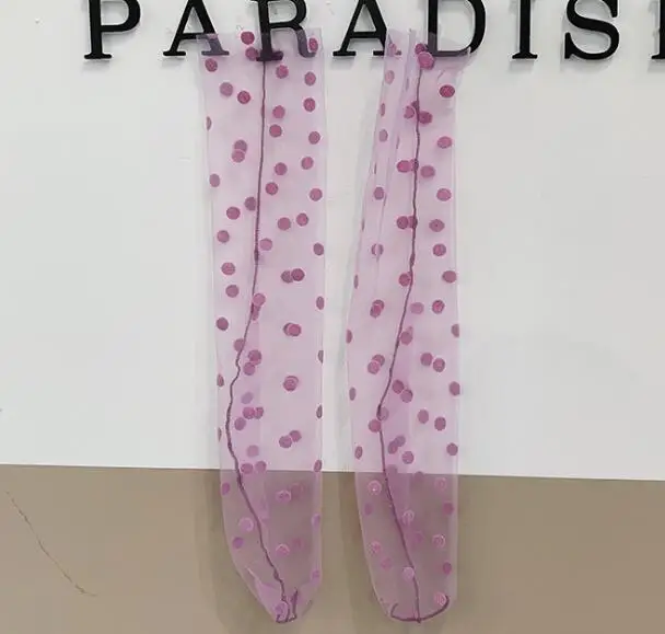 purple Прозрачные носки в горошек из тюля Модные дышащие тонкие носки для женщин и девочек длинные мягкие забавные носки женские летние Чулочные изделия WZ0045 - Цвет: purple