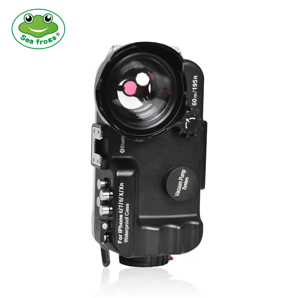 Seafrogs 60m/195ft 4.7'' Bluetooth Waterproof Housing Diving Phone Case Cover Bag For iPhone X/6/7/8/XR - Black / White color |