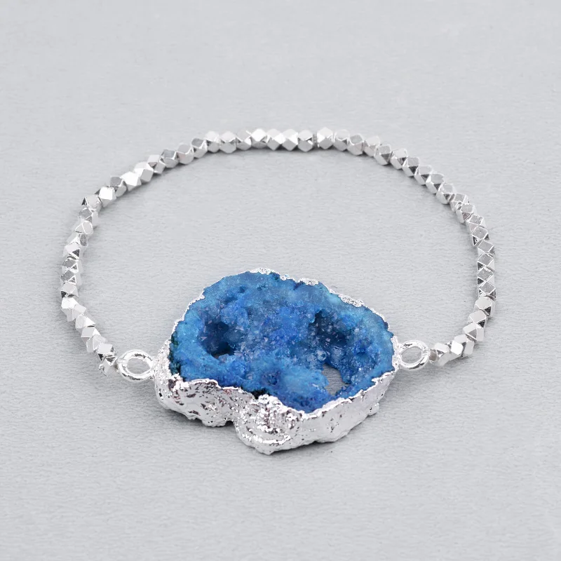 3-Tiny Bead Bracelet 3 вида стилей, натуральный кварц, Агаты, ломтик, браслеты с подвесками, для женщин, ручной работы, плетеный, веревочный, серебряный, медный, Самородок, камень, бусины, браслет, BC330 - Окраска металла: 3-Tiny Bead Bracelet