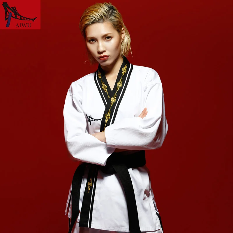 

Martial Arts TKD Tae Kwon Do Korea V-neck Adult Taekwondo Master Uniform for Poomsae & Training,WTF Uniform,160-190cm