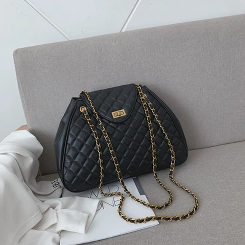 Black Small Large Shoulder Bag Women Travel Bags Leather Pu Quilted Bag Female Luxury Handbags Women Bags Designer Sac A Main Femme - Цвет: Black Small