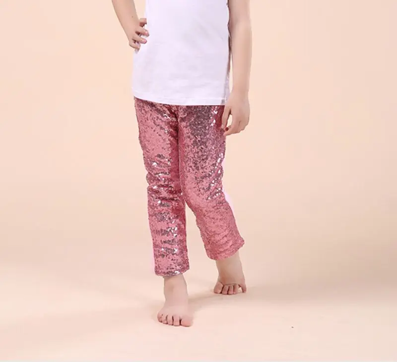Леггинсы с пайетками для девочек светло розовые брюки леггинсы школьный сезон