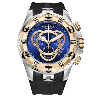 Reef Tiger Aurora Serier RGA303-2 мужские спортивные большие часы водонепроницаемые кварцевые наручные часы с хронографом большой циферблат-розовое золото - Цвет: p9