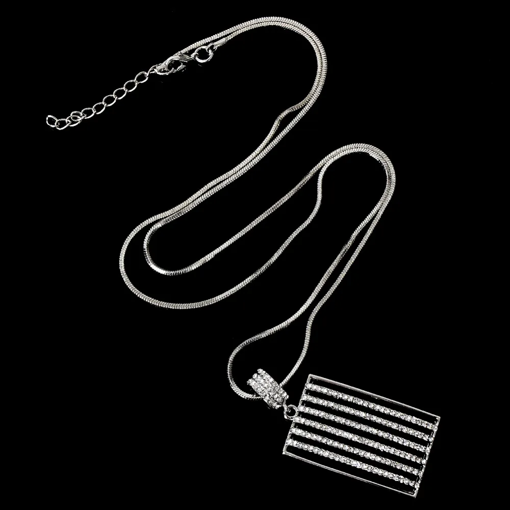 Women Geometric Striped Crystal Long Necklace Fine Rhinestone Leopard Rectangula Pendant Zebra collier femme Jewelry | Украшения и