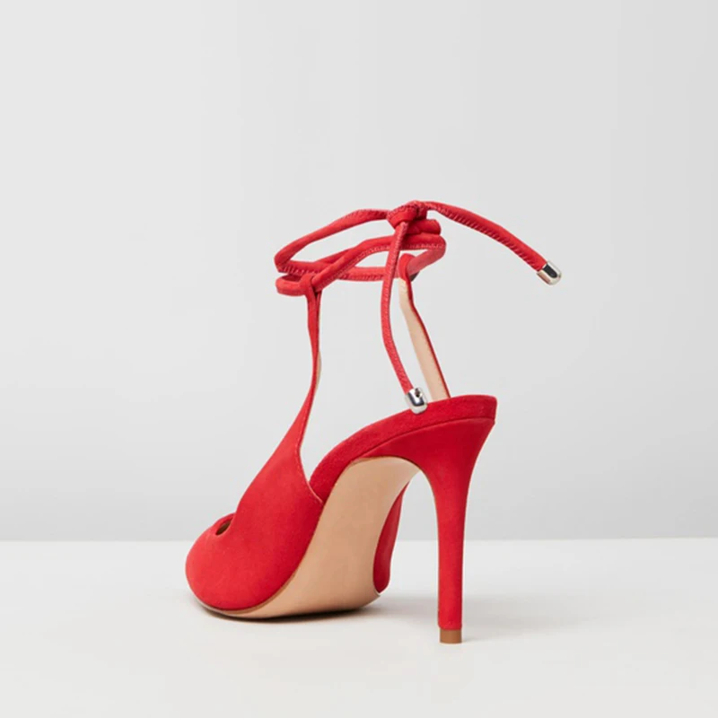 spesifikasi Musim Panas Merah Cross Tali Tinggi Stiletto Sandal Wanita Menunjuk Toe Thin Heels Ukuran Besar 11 15 Renda Untuk Wanita Sepatu Pesta