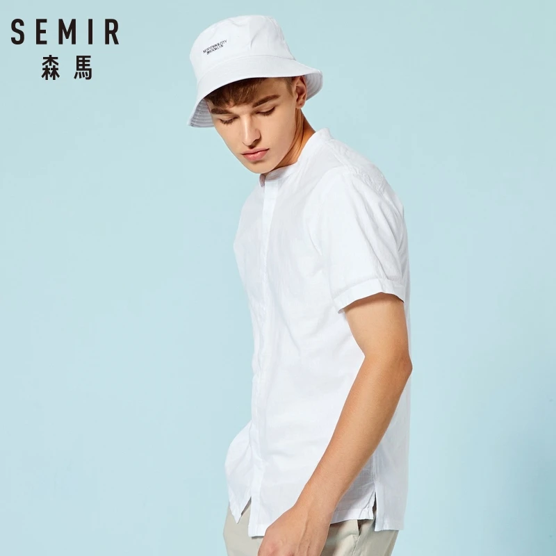 SEMIR рубашка без воротника мужская с коротким рукавом 100% хлопок мужские