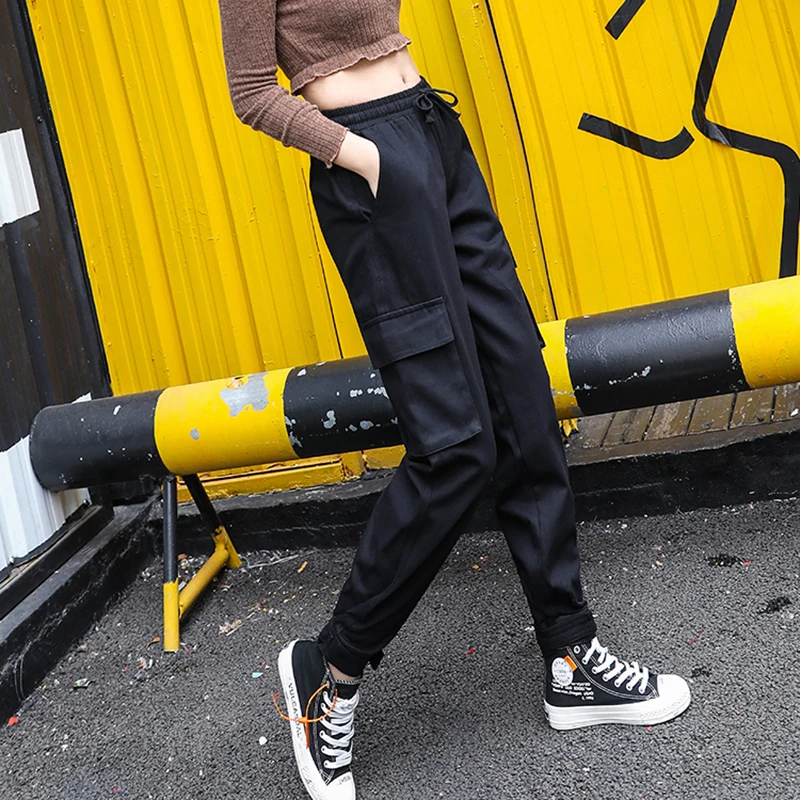 Уличная одежда брюки карго женские свободные с большими карманами 2019 корейские