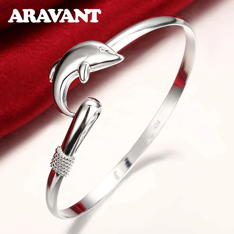 925 Jewelry Playful Dolphin Lock Buckle Bangle For Women Wedding Fashion Silver Plated Gifts | Украшения и аксессуары