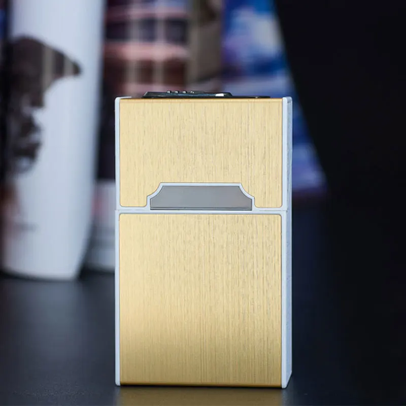 Brushed Gold Ветрозащитный фонарь-зажигалка, чехол для прикуривателя, водонепроницаемая беспламенная Съемная Электронная зажигалка для 20 шт., держатель для прикуривателя, чехол DA - Цвет: Brushed Gold