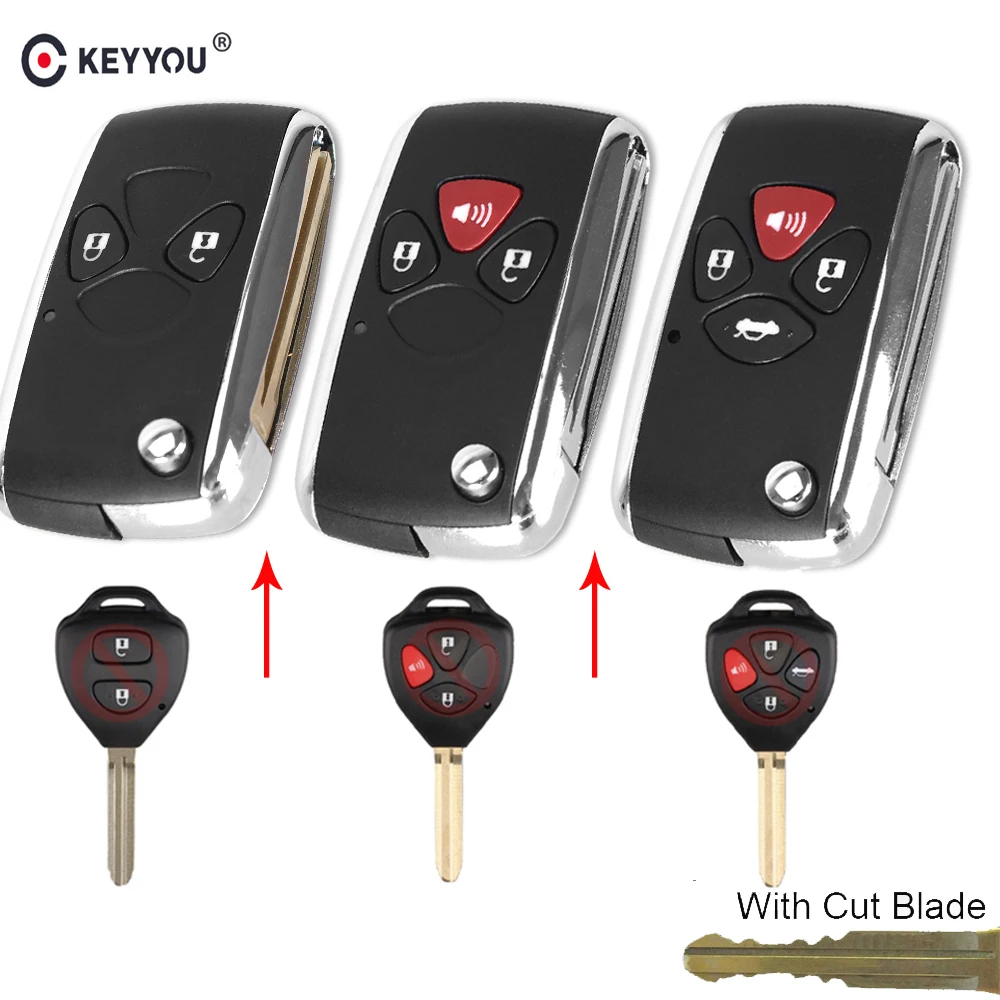

KEYYOU KEYYOU Cutting Toy43 Blade 2&3 Buttons Updated Flip Remote Key Case For Toyota Crown Corolla Camry RAV4 Reiz Key Shell