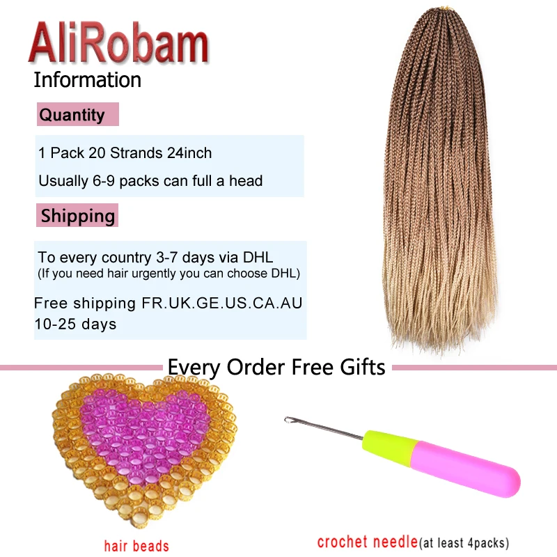 AliRobam коробка ручной работы Вязание косичками волосы синтетические косички 24