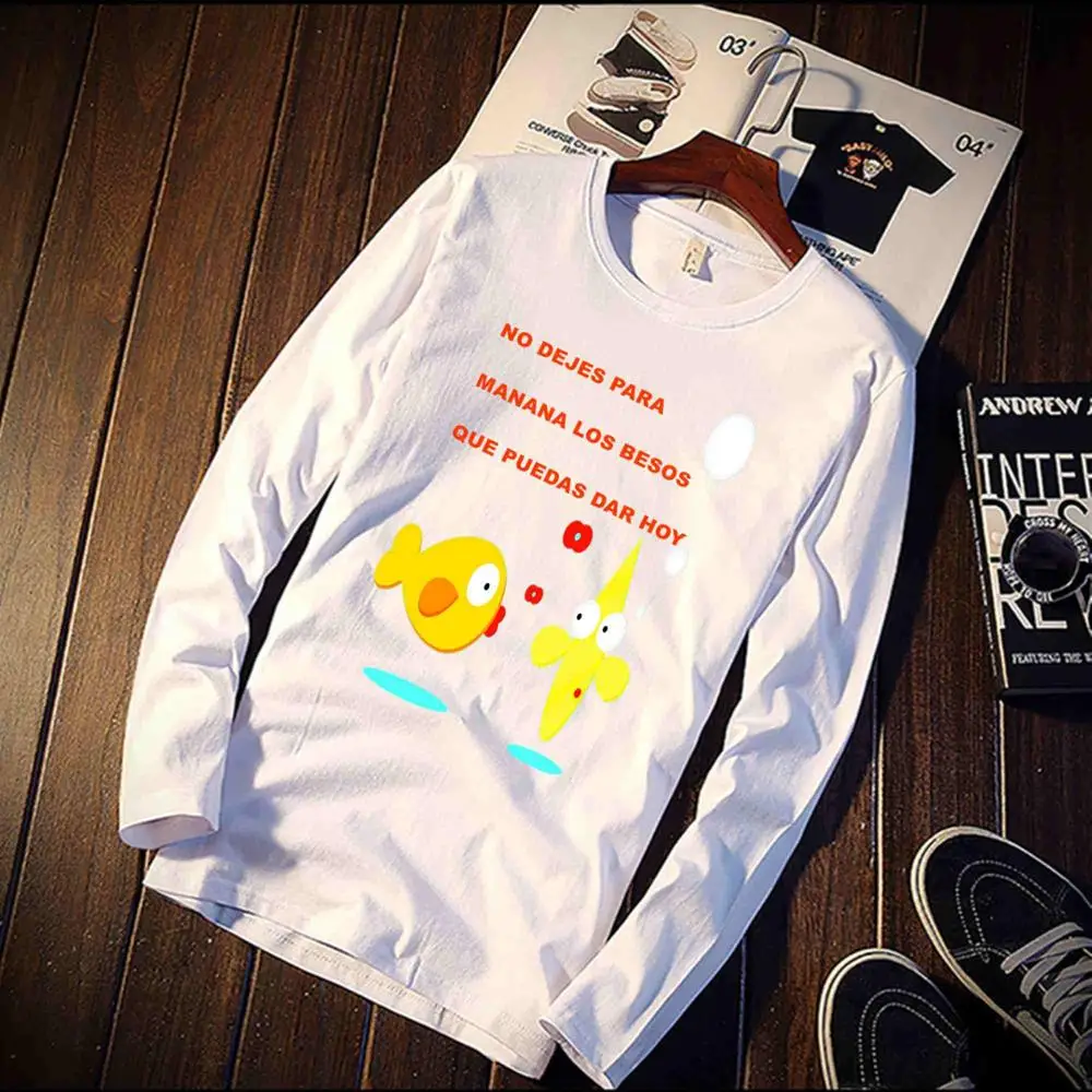 Новинка, футболка с длинным рукавом, унисекс, Mr Wonderful, мультяшный дизайн, хлопок, топ, футболка, повседневная, с круглым вырезом, уличная одежда - Цвет: 1