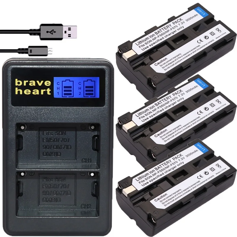charger and 3battery 3x NP-F550 Батарейки+ NP-F530 NP F550 F570 F750 F570 ЖК-дисплей USB Зарядное устройство для sony NP-F570 CCD-SC55 CCD-TRV81 DCR-TRV210 MVC-FD81 - Цвет: charger and 3battery