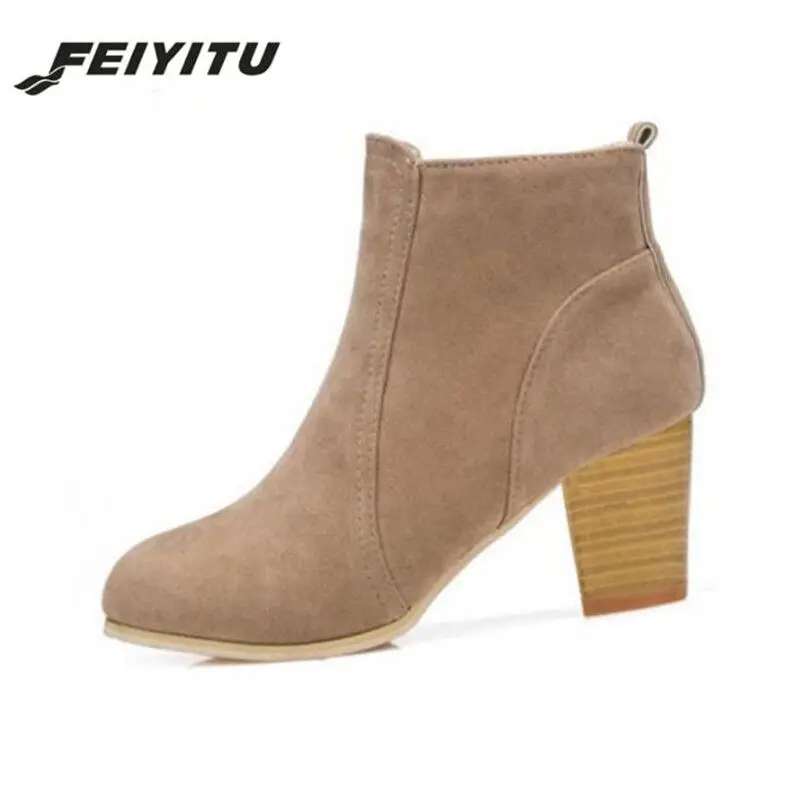 FeiYiTu/сезон осень зима Короткие цилиндрические туфли на высоком каблуке Обувь Martin