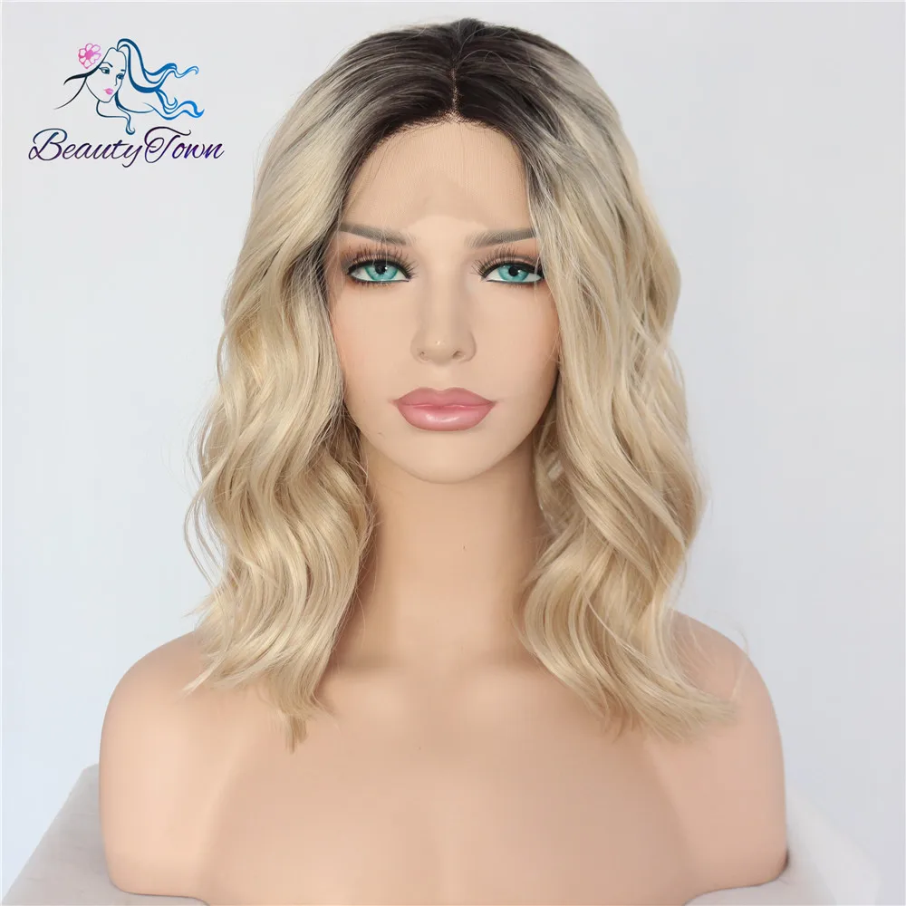 BeautyTown Polaris короткие термостойкие волосы черный Омбре блонд блоггер ежедневный макияж Синтетический кружевной передний Свадебный парик