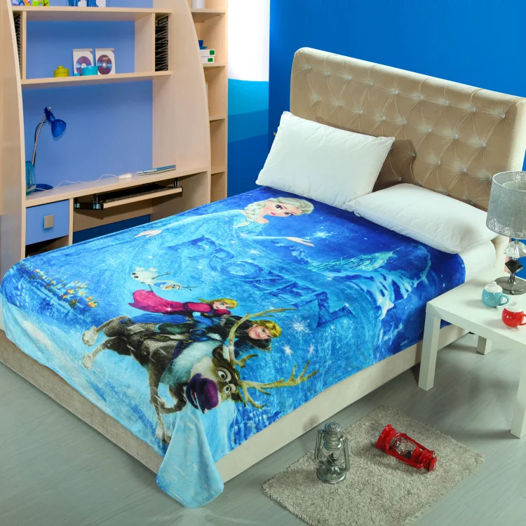 

Frozen princess blanket single size of 150*200cm blue elsa anna beddings cartoon bed cover for girl kids babys warm soft linens