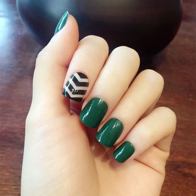 24 шт./компл. Акриловые чернила смешанные Черные накладные ногти Полоски зебры 3D 10