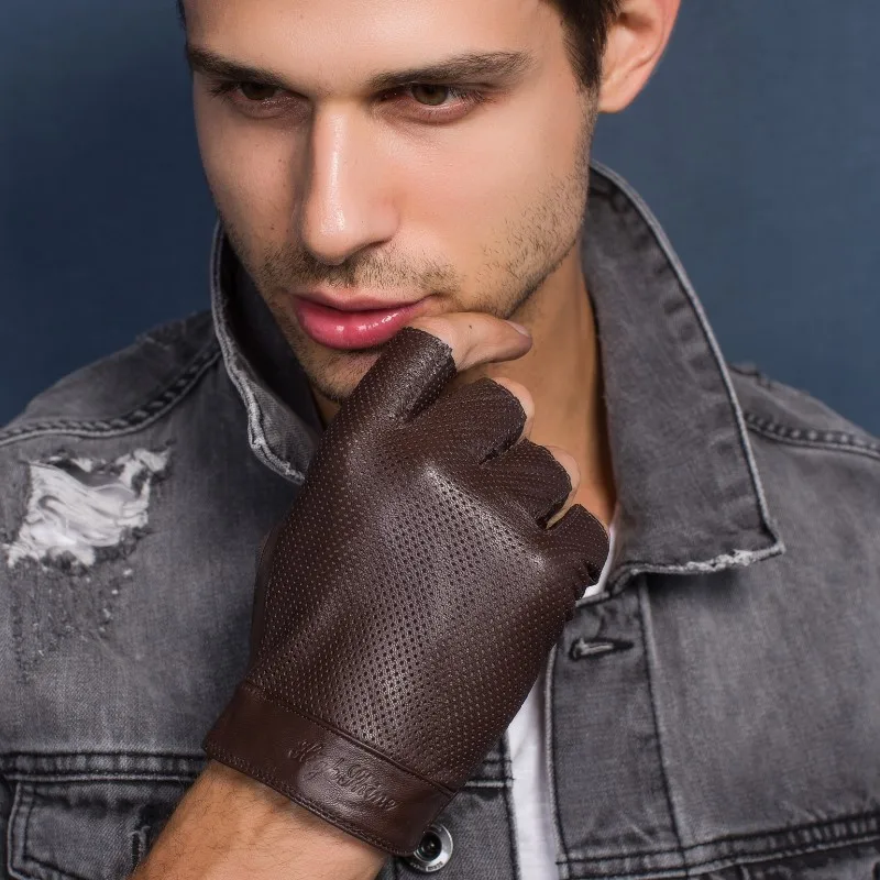HIGHSHINE мужские перчатки без пальцев кожаные для вождения Мужская дышащая овчина