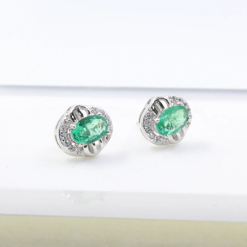 Серьги гвоздики из серебра 925 пробы с изумрудами 4 Х6 мм|stud earrings|earring studs earringsearrings
