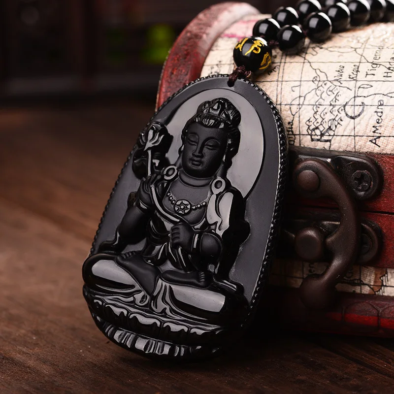 Ожерелье с подвесками Mahasthamaprapta Bodhisattva ювелирное изделие из черного обсидиана