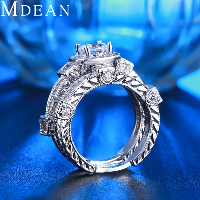 Mdean белый золотой цвет комплекты украшений для женщин серьги + кольцо rantage AAA