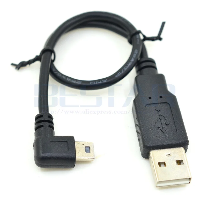 Угловой мини-USB-кабель для передачи данных с левой и правой стороны под углом 90 270