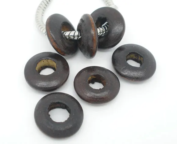 DoreenBeads 200 шт. темно-коричневые Крашеные деревянные шарики Rondelle подходят для