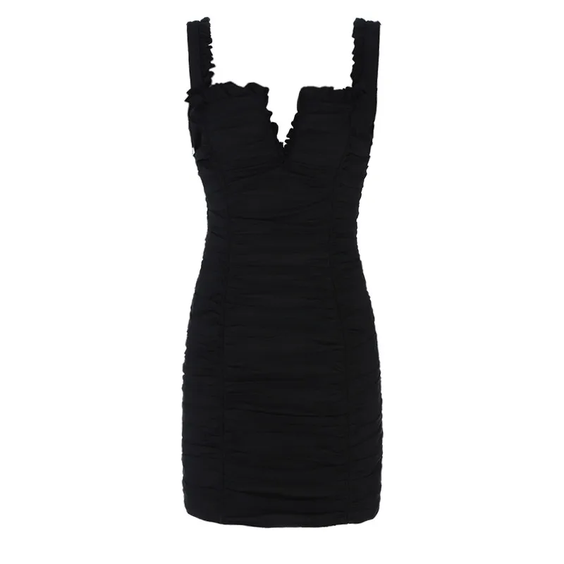 Женское платье без рукавов выше колена плиссированное вечернее цвет черный