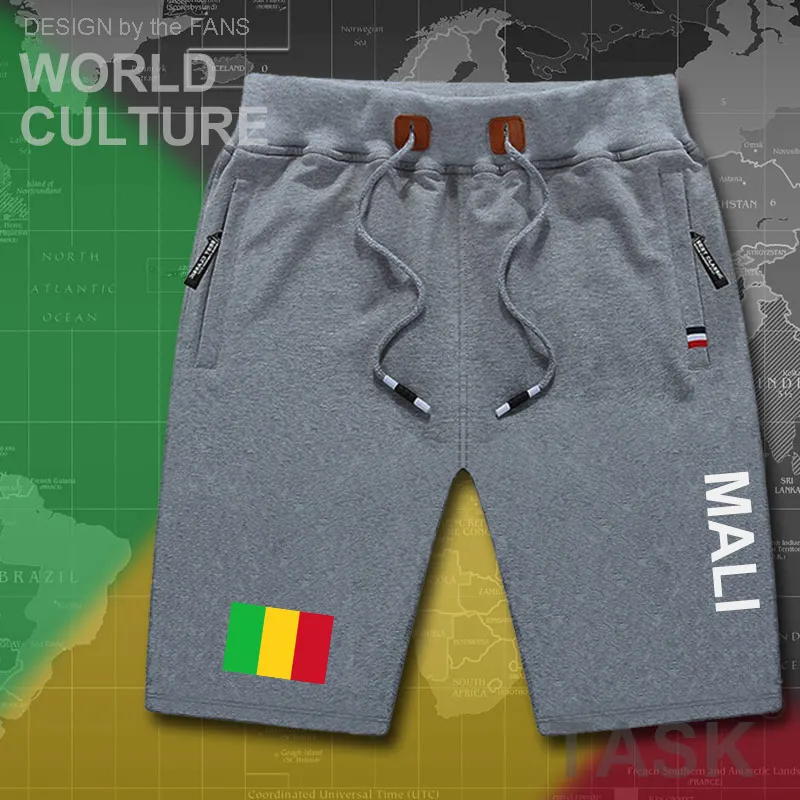 Мужские пляжные шорты из хлопка MLI Malian, спортивные шорты с флагом и карманами на молнии для бодибилдинга, 2017