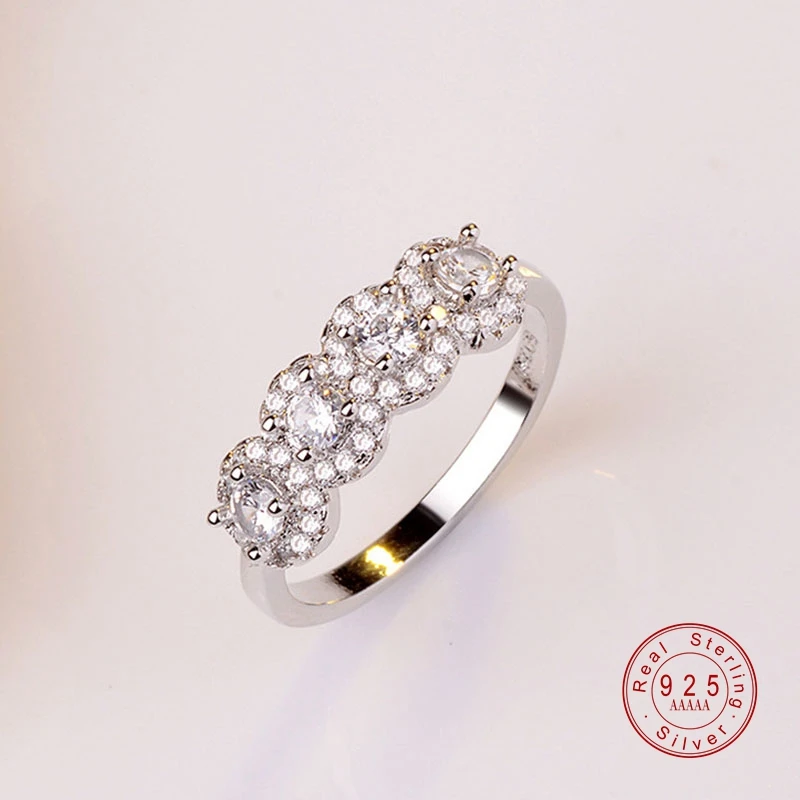 Классический 925 пробы серебро высокое качество круглые прозрачные 0.75ct Циркон геометрический кольца «Неделька» для Для женщин Свадебные украшения