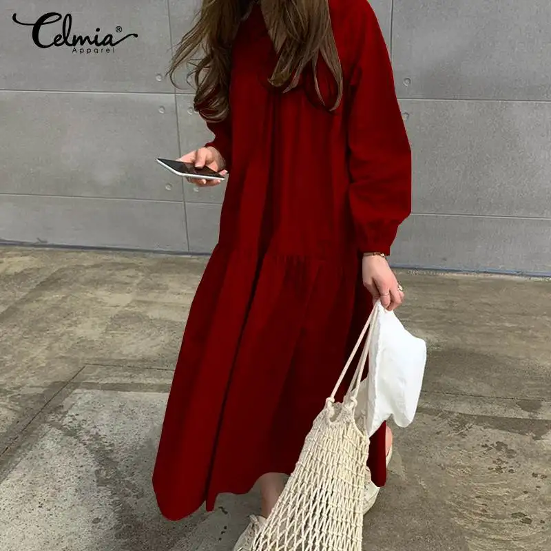 Женское Плиссированное Платье рубашка размера плюс Celmia повседневное свободное