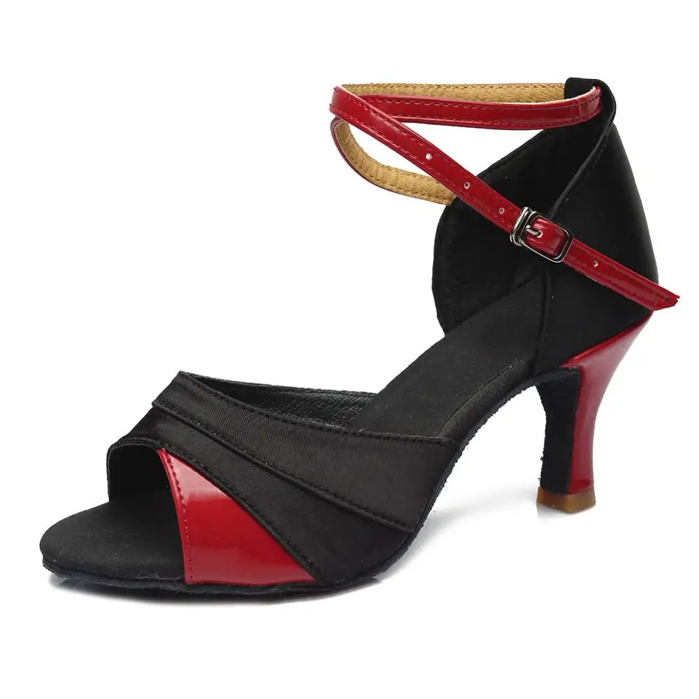 7CM Red3 Бренд атлас/из искусственной кожи для девочек женские Танго Сальса танец бальный Туфли для латинских танцев 7 см каблуке 22 цвета и в розницу - Цвет: 7CM Red3