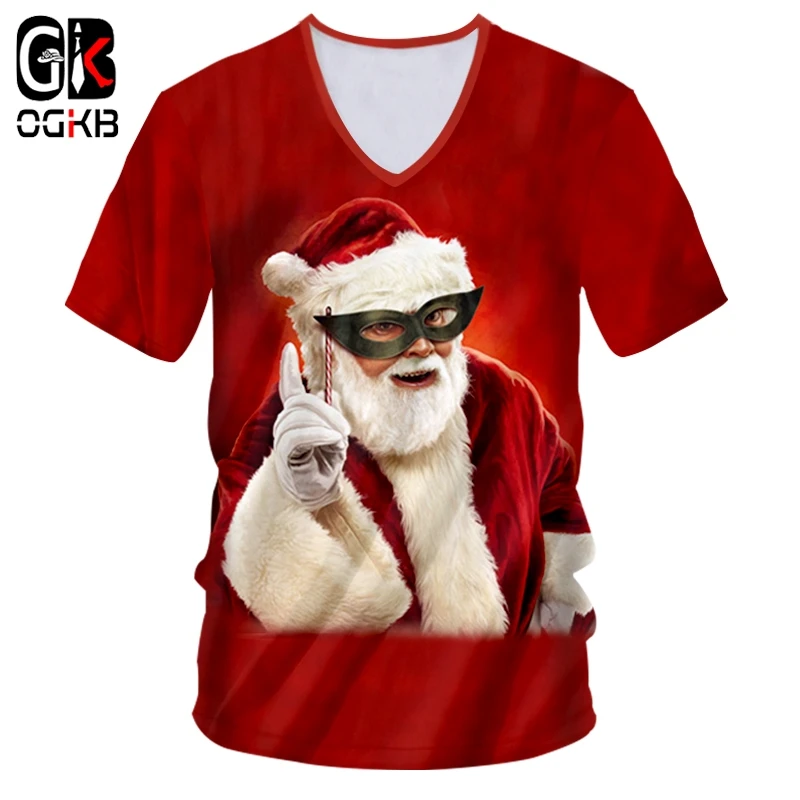 OGKB Мужская Осенняя новая свободная Красная футболка с 3D принтом забавная маска