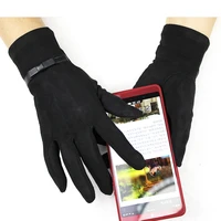 suede knitted gloves womens touch screen thin elastic man made material black spring and autumn warm hand finger gloves