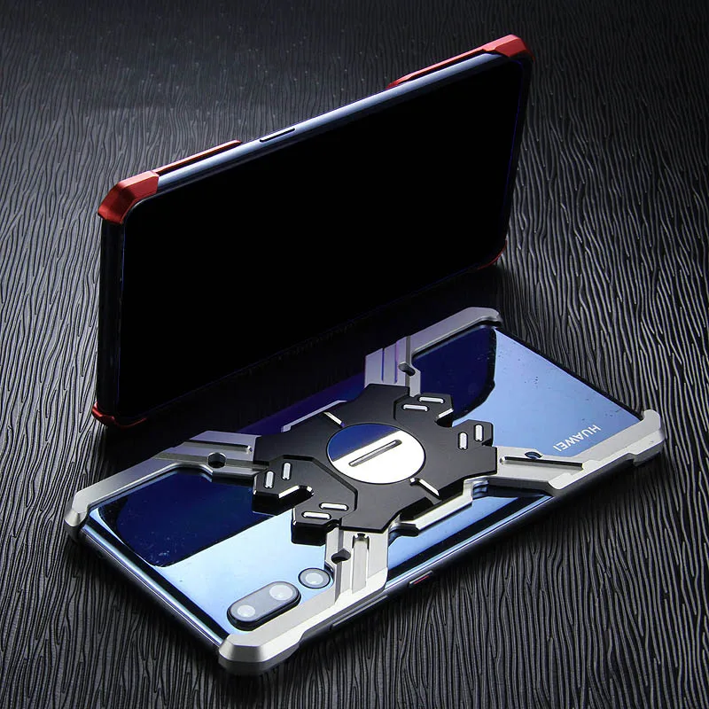 Для huawei P20 Pro Чехол панцири Тяжелая пыль металлический алюминиевый с ЧПУ Защита Скелет Голова Чехол для телефона кронштейн - Цвет: silvery  black