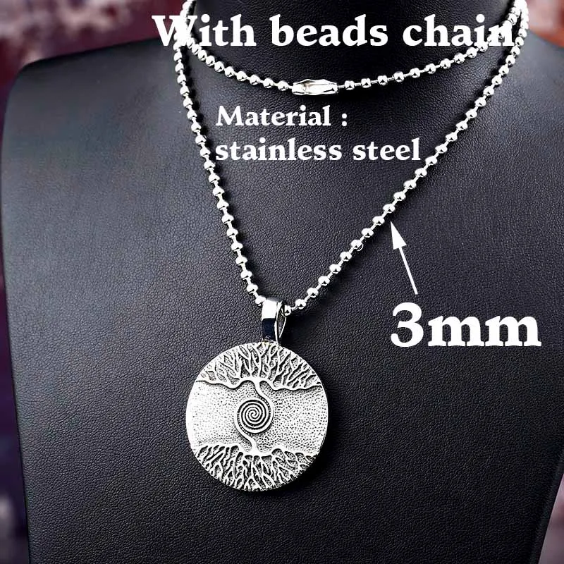 with bead chain Стальной солдат нордический амулет кулон ожерелье Викинги Подвеска "Древо жизни" цепь - Окраска металла: with bead chain
