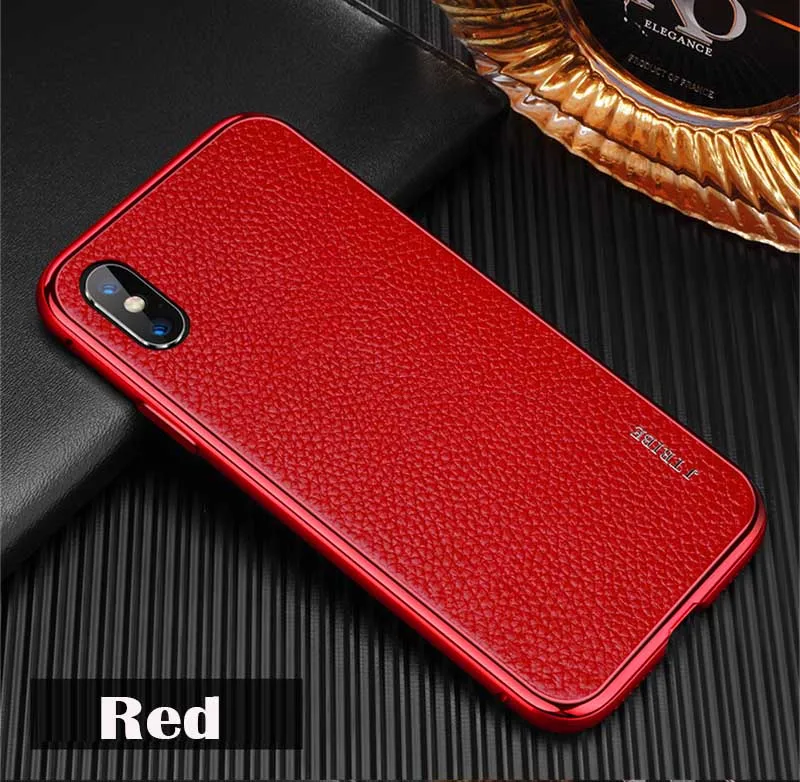 Red Leanonus Алюминиевый металлический бампер чехол для iPhone X XS Max XR чехол противоударный Броня натуральная кожа чехол для iPhone XS Max Shell - Цвет: Red