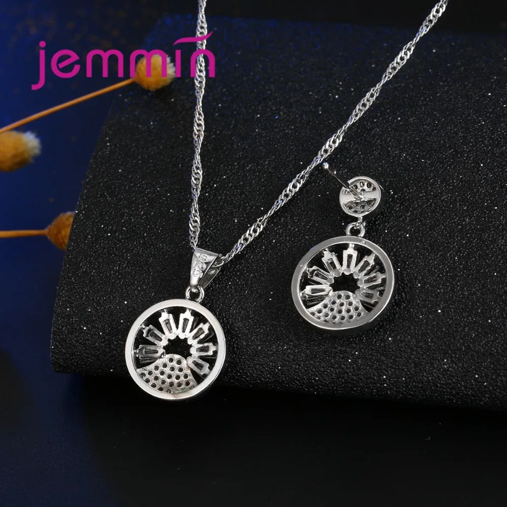 

New 925 Sterling Silver Jewelry Set Fashion Wedding Jewelry Exquisit Round Design Earrings+Necklace Jewelry Sets