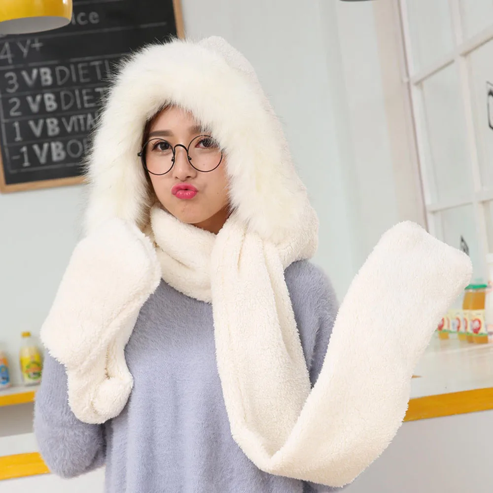 Женская шапка из искусственного меха moda mujer теплая пушистая с капюшоном и шарфом