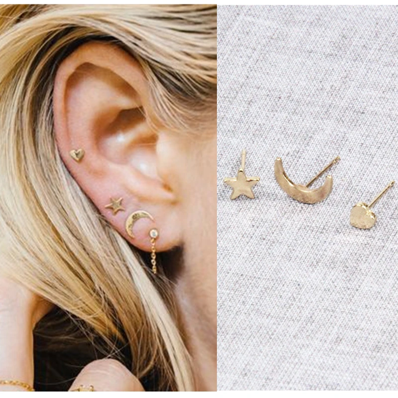 E06 модные ювелирные изделия золотой цвет любовь сердце звезды луна серьги