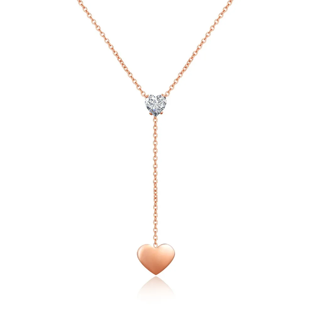 

Hot Sale Double Heart Zirconia Silver Color / Rose Gold Color Stainless Steel Necklaces