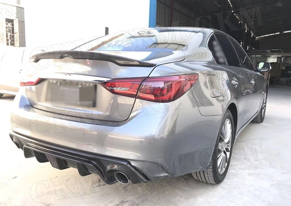 Для Infiniti Q50 углеродное волокно добавить на Автомобильный задний бампер диффузор спойлер с лампы для бамперов Седан 4 двери автомобильный Стайлинг