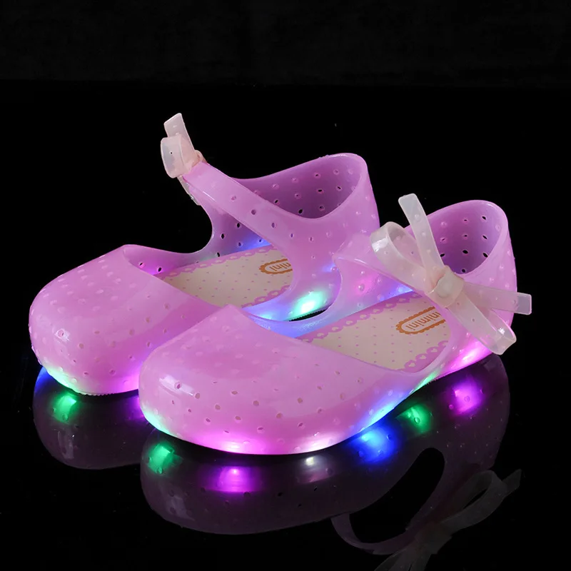 Children's Sandals Mini Baby Jelly Shiny Shoes Bow Girls'sandals LED Light 2019 Big Girl Charms Melissa Summer |